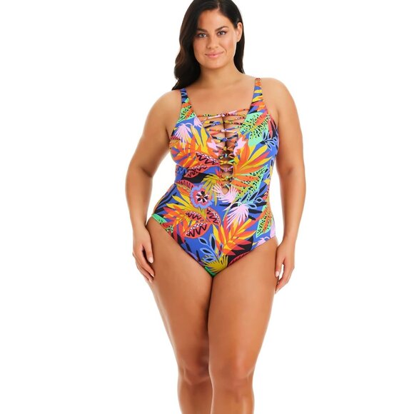 NWT Bleu Rod Beattie Night Safari Lace Down One-Piece Size 4-24W $150 AA342 - Picture 1 of 2